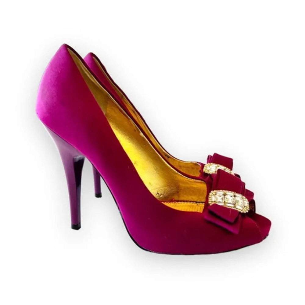 Nina NY Fuchsia Pink High Heel Peep Toe Pumps Size 6.5 Rhinestones‎ Barbie Party